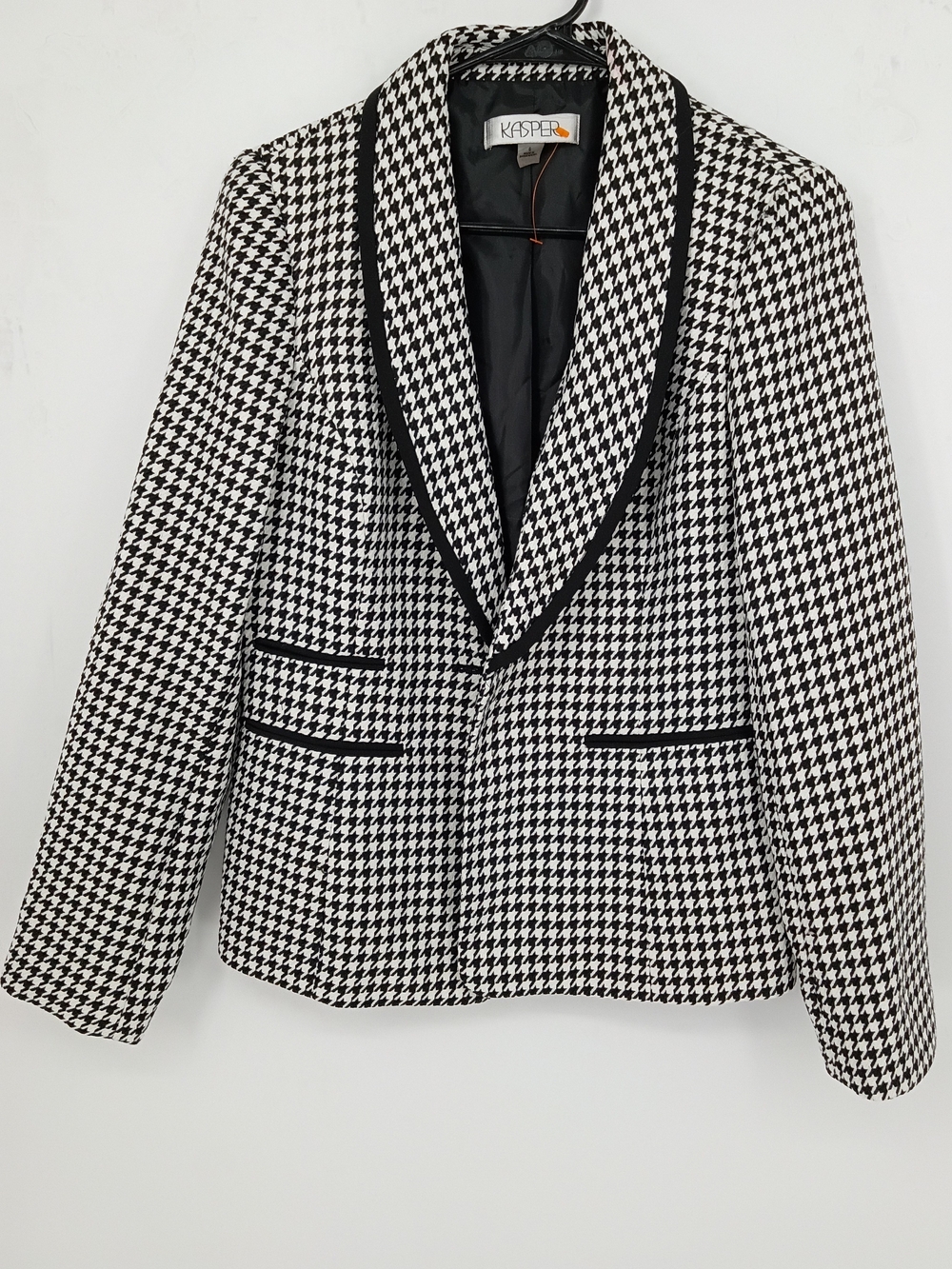 Kasper Black & White Houndstooth Shawl Collar Blazer Size 6 Small Y2k Maximalism